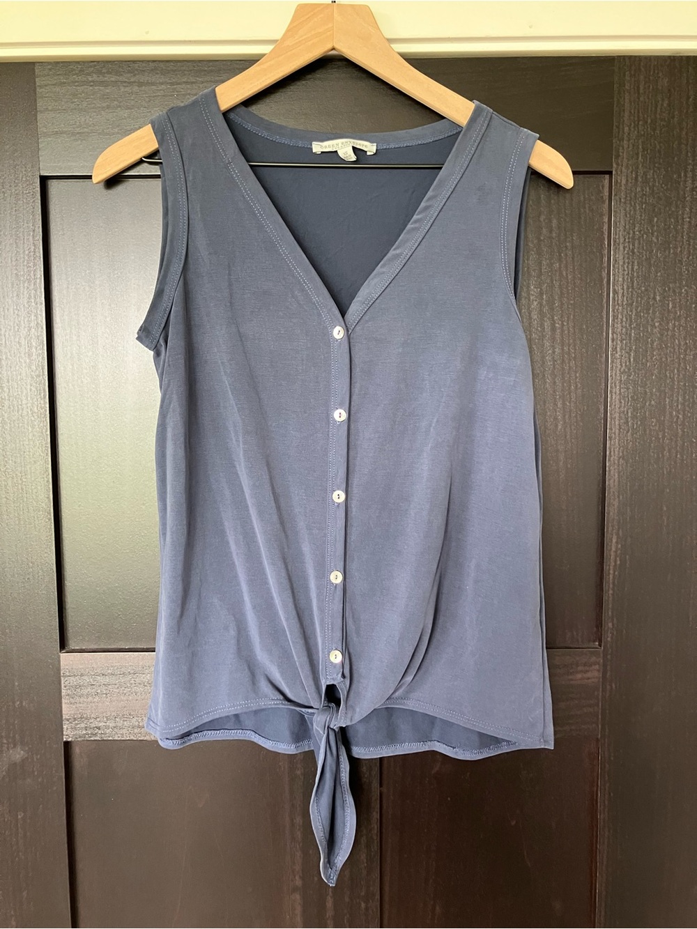 Sleeveless Button-Front Tie Hem Top - Dusty Blue